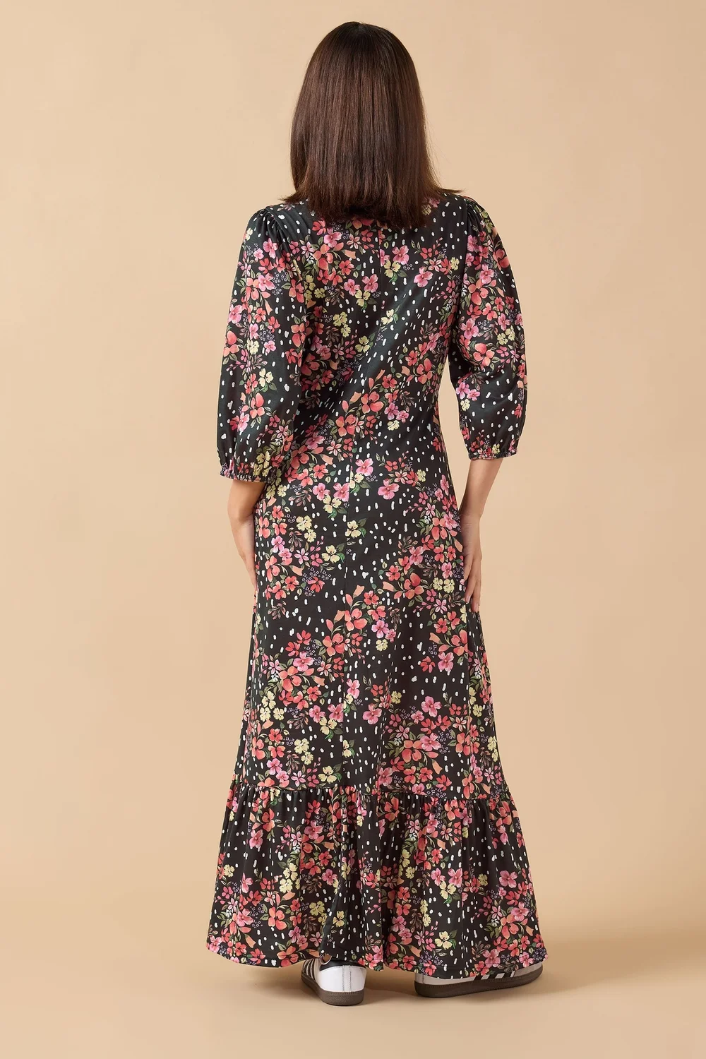 PixieGirl Petite Black Spot & Floral Print Maxi Dress - 14 Image 3