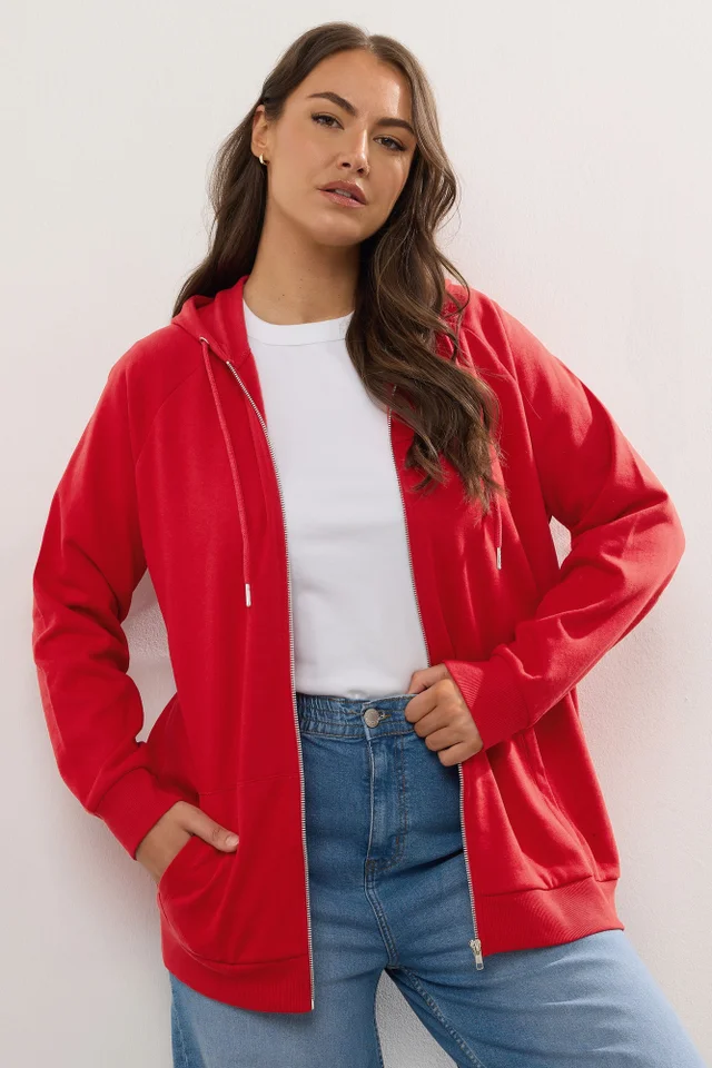 Yours Curve Red Zip Up Hoodie
