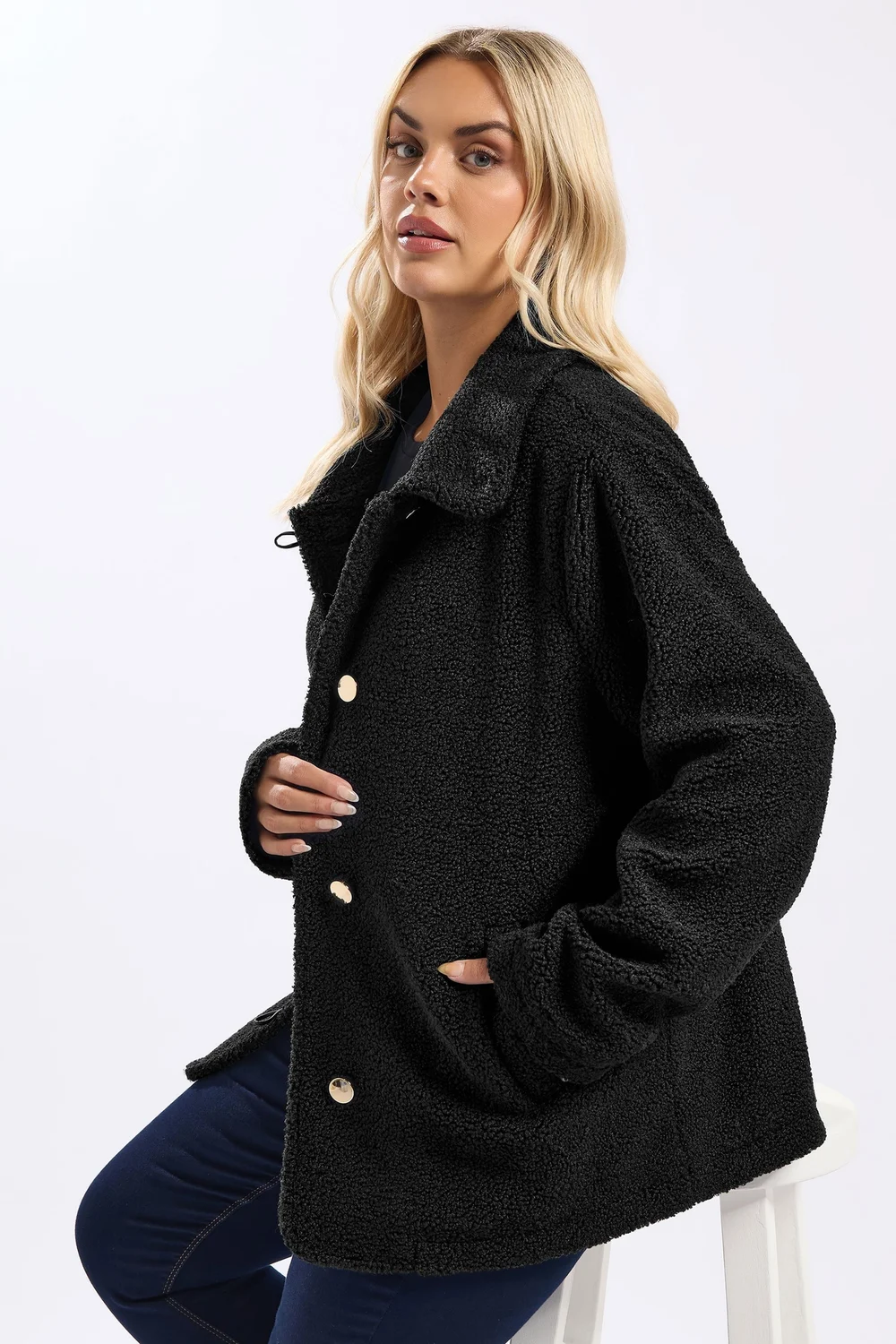 Yours Black Teddy Borg Jacket - 30-32 Image 1