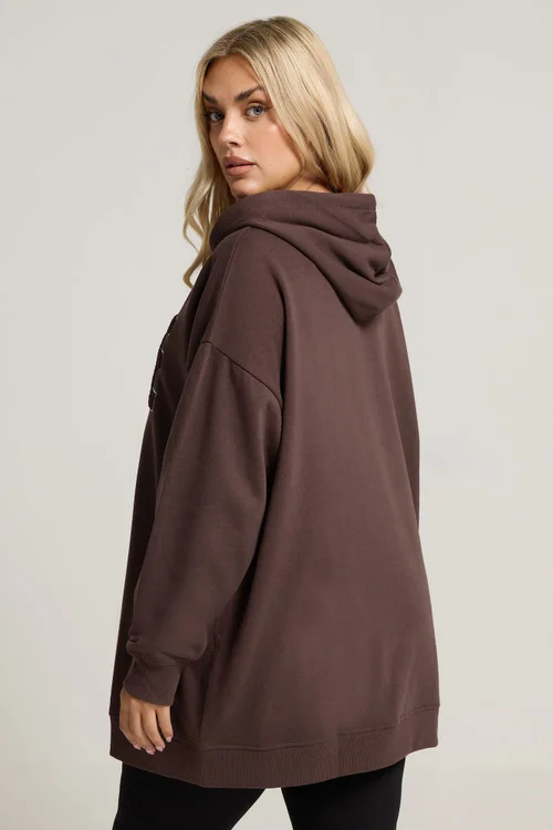 Yours Curve Brown 'Coffee Club' Slogan Hoodie - Size 16 Image 4