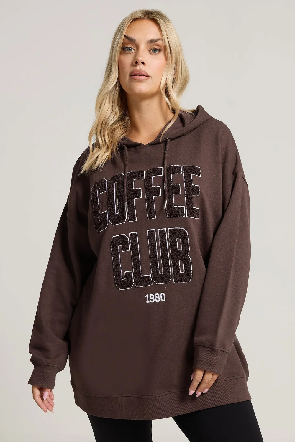 Yours Curve Brown 'Coffee Club' Slogan Hoodie - Size 16 Image 2