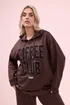 Yours Curve Brown 'Coffee Club' Slogan Hoodie - Size 16 Image 1