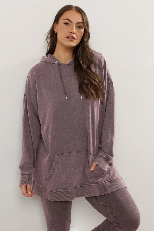 Yours Curve Burgundy Red Acid Wash Hoodie - Size 14 Clothing Image 1