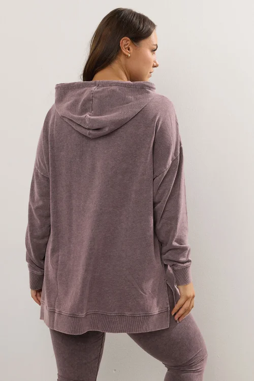 Yours Curve Burgundy Red Acid Wash Hoodie - Size 14 Clothing Image 3