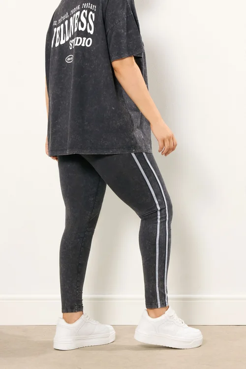 Yours Curve Grey Acid Wash Side Stripe Leggings - 16 Image 3
