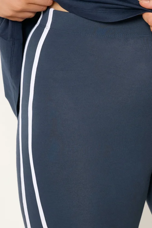 Yours Curve Navy Blue Side Stripe Leggings - 20 Image 4