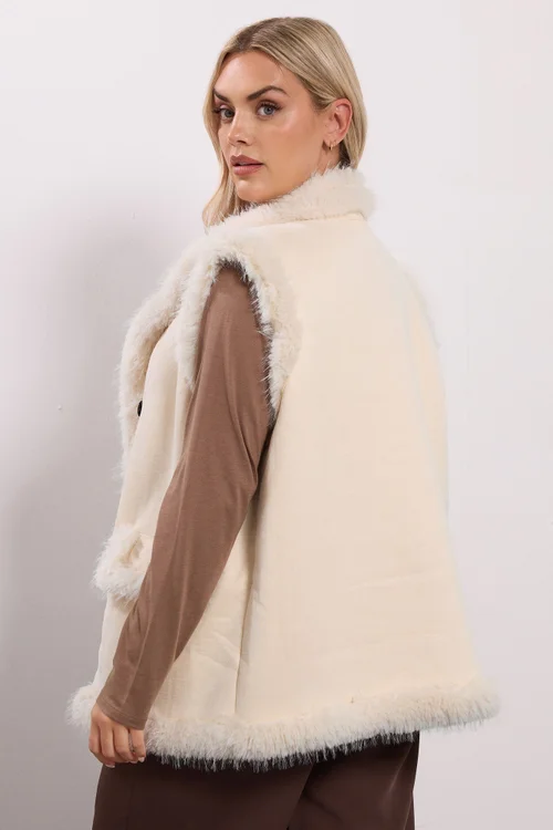 Yours Ivory White Shaggy Faux Fur Gilet - 14 Image 4