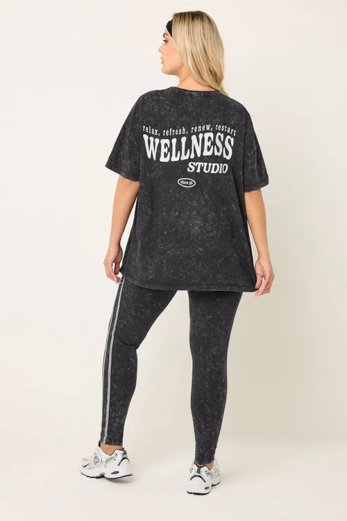 Yours Curve Black 'Wellness Studio' T-Shirt - Size 26-28 Image 4