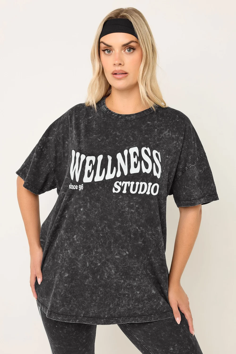 Yours Curve Black 'Wellness Studio' T-Shirt - Size 26-28 Image 2