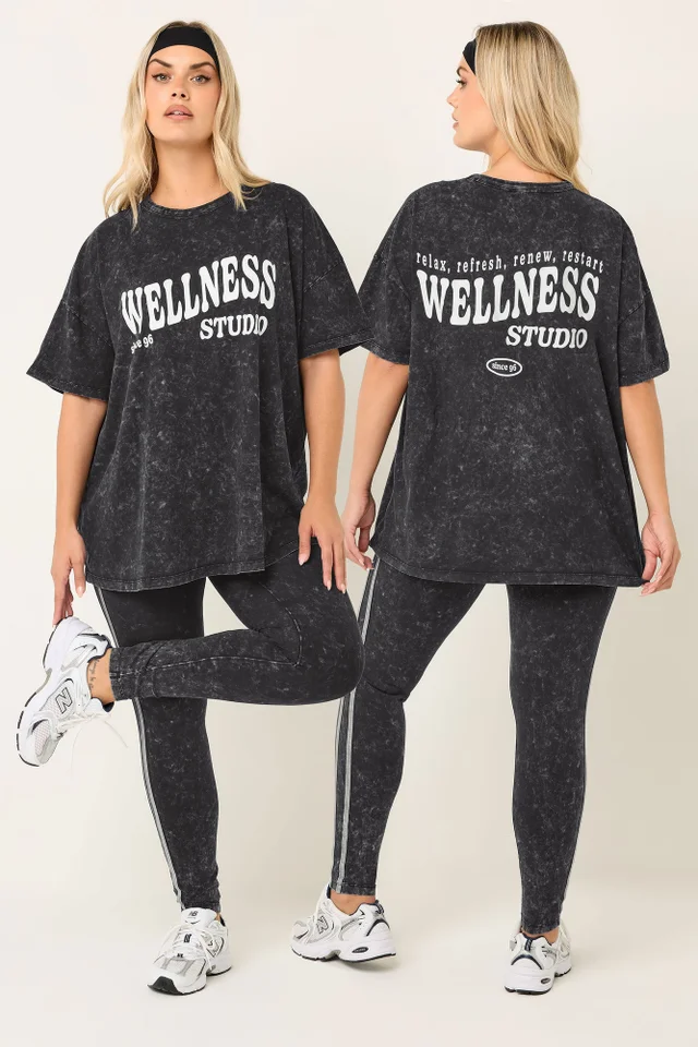 Yours Curve Black 'Wellness Studio' T-Shirt