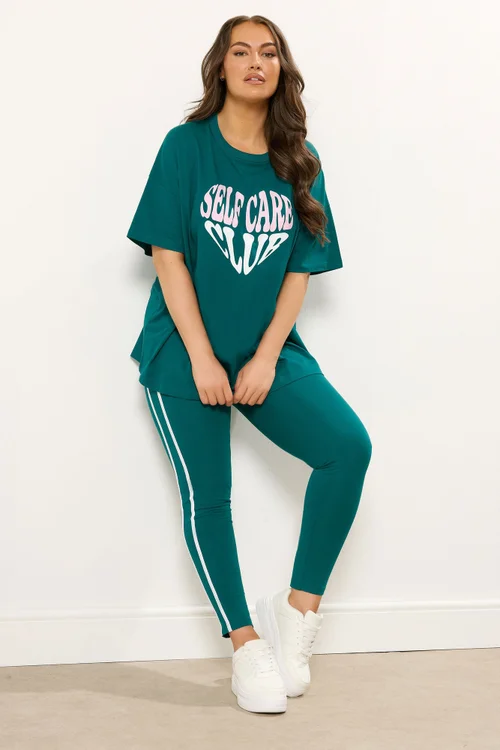 Yours Curve Green 'Self Care' Slogan T-Shirt - Size 26-28 Clothing Image 3