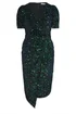 Yours London Curve Black & Green Sequin Velvet Wrap Dress - 16 Image 5