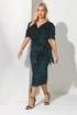 Yours London Curve Black & Green Sequin Velvet Wrap Dress - 16 Image 2