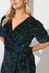 Yours London Curve Black & Green Sequin Velvet Wrap Dress - 16 Image 4