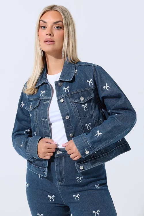 Yours Limited Curve Indigo Blue Bow Embroidered Denim Jacket - 18 Image 1