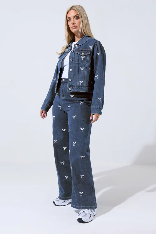 Yours Limited Curve Indigo Blue Bow Embroidered Denim Jacket - 18 Image 2