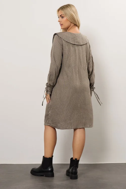Yours Curve Brown Check Collar Mini Dress - 22-24 Image 4
