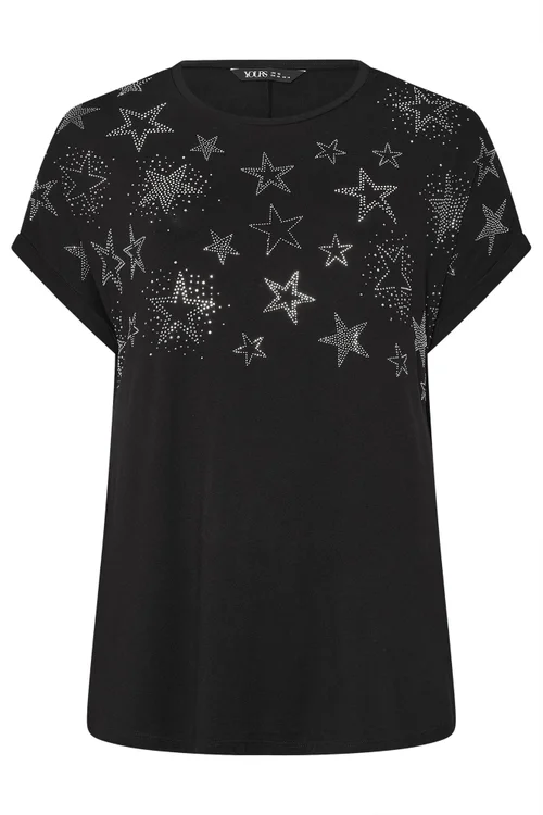 Yours Curve Black Star Stud Embellished T-Shirt - Size 20 Clothing Image 2