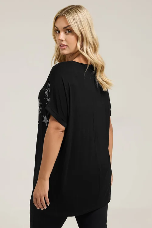 Yours Curve Black Star Stud Embellished T-Shirt - Size 20 Clothing Image 4