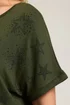 Yours Curve Khaki Green Star Print Grown On Sleeve T-Shirt - Size 18 Clothing Image 4