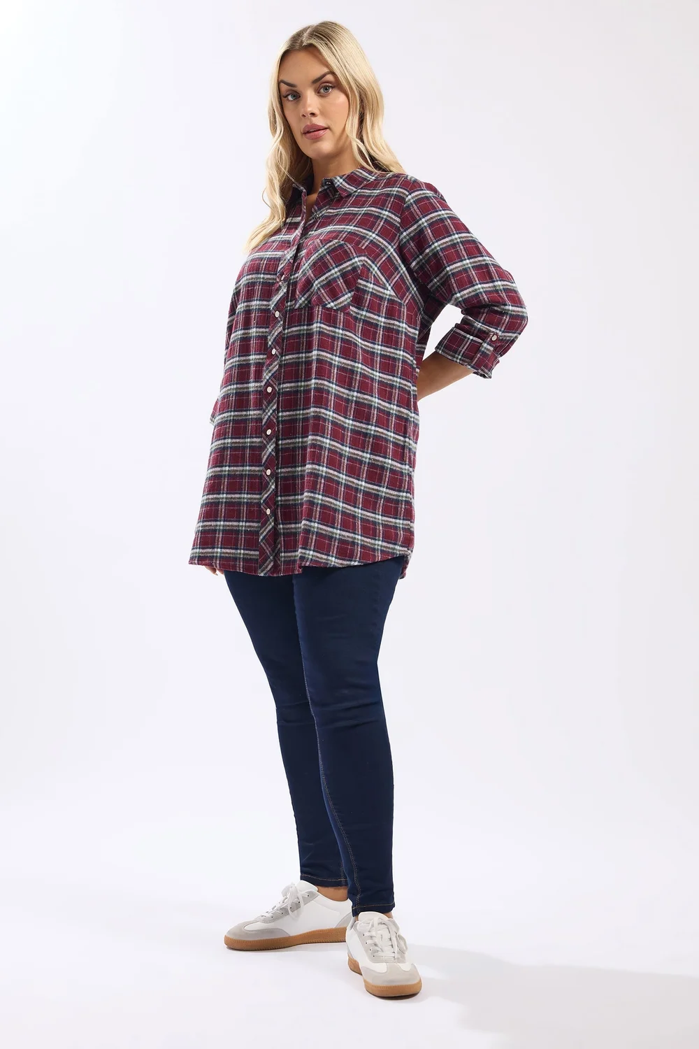 Yours Burgundy Red Check Boyfriend Shirt - Size 20 Clothing Image 2