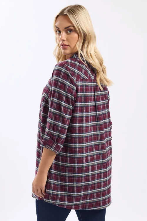 Yours Burgundy Red Check Boyfriend Shirt - Size 20 Clothing Image 3