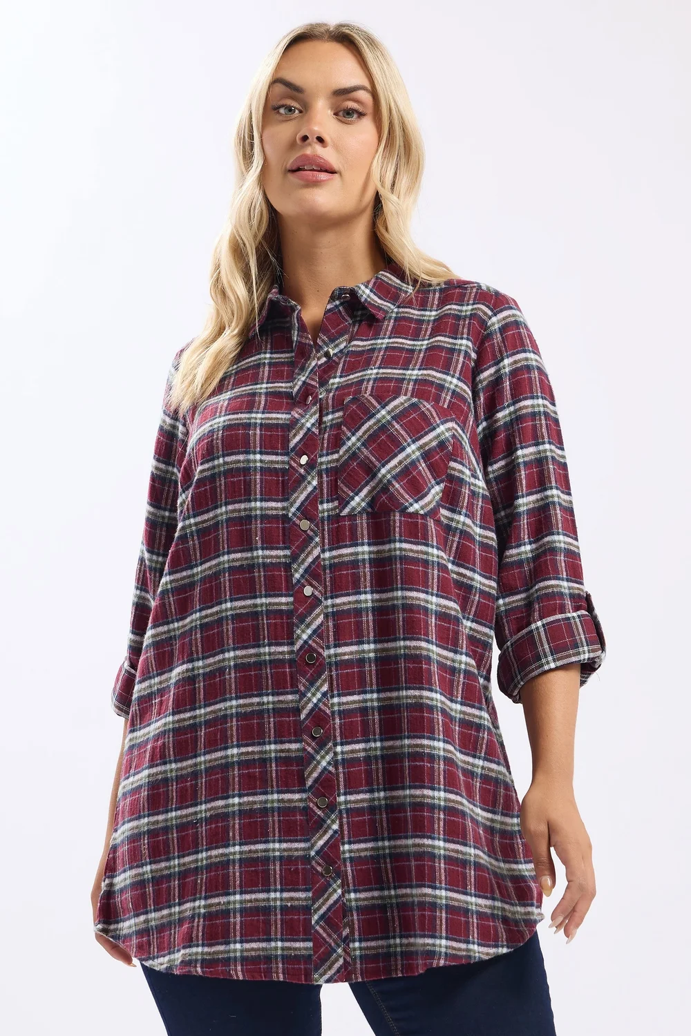 Yours Burgundy Red Check Boyfriend Shirt - Size 20 Clothing Image 1