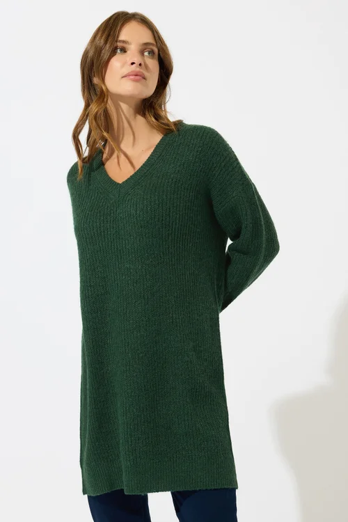 M&Co Green V-Neck Tunic Jumper - Size 18-20 Image 2