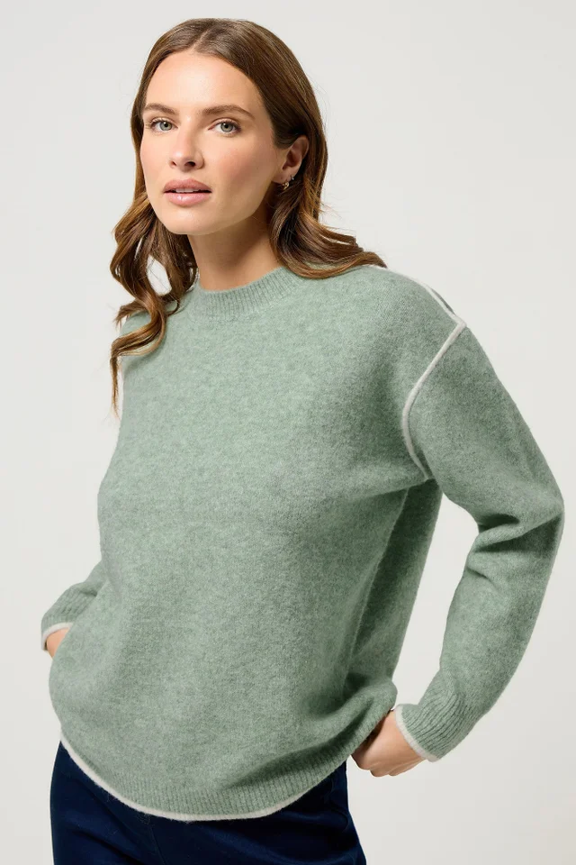 M&Co Sage Green Piped Knitted Jumper