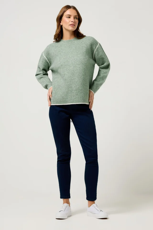M&Co Sage Green Piped Knitted Jumper