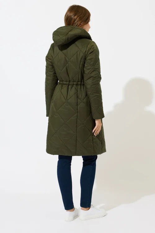 M&Co Khaki Green Diamond Quilted Coat - 18 Image 4