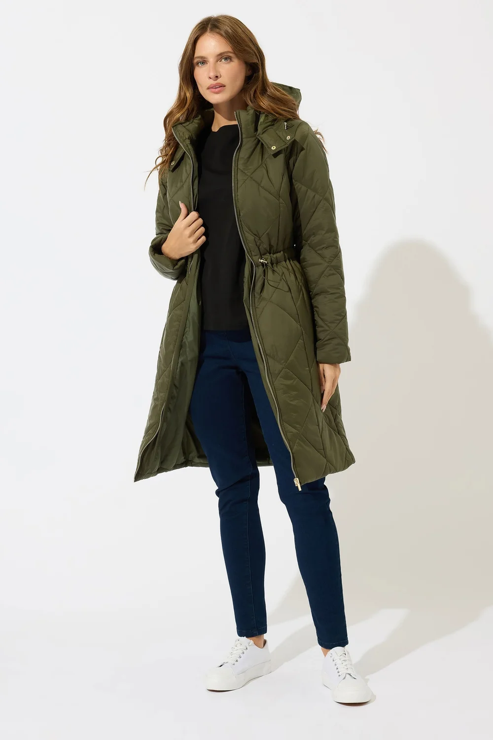 M&Co Khaki Green Diamond Quilted Coat - 18 Image 2