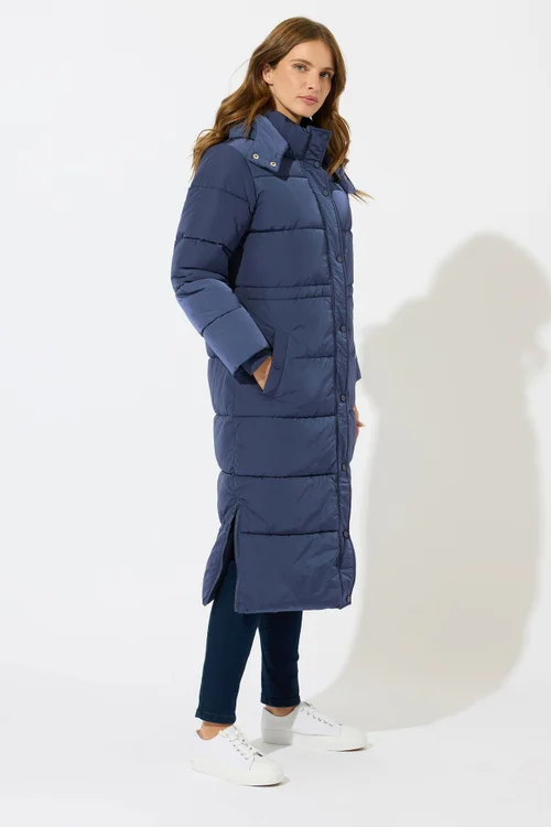 M&Co Navy Blue Padded Midi Coat - 16 Image 3