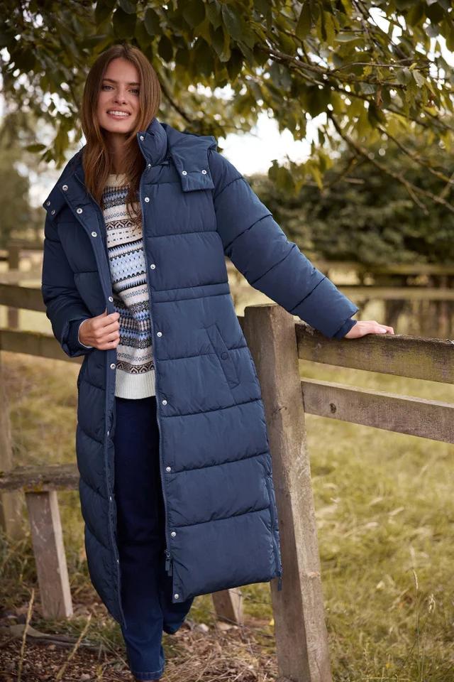 M&Co Navy Blue Padded Midi Coat
