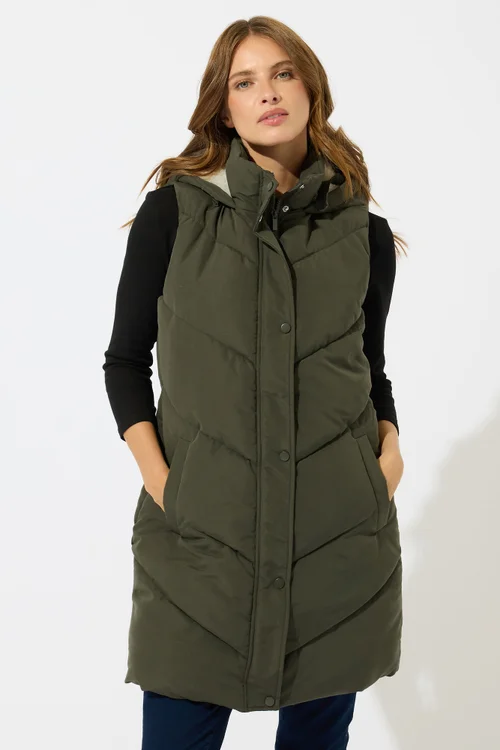 M&Co Khaki Green Borg Lined Hooded Gilet - 16 Image 2