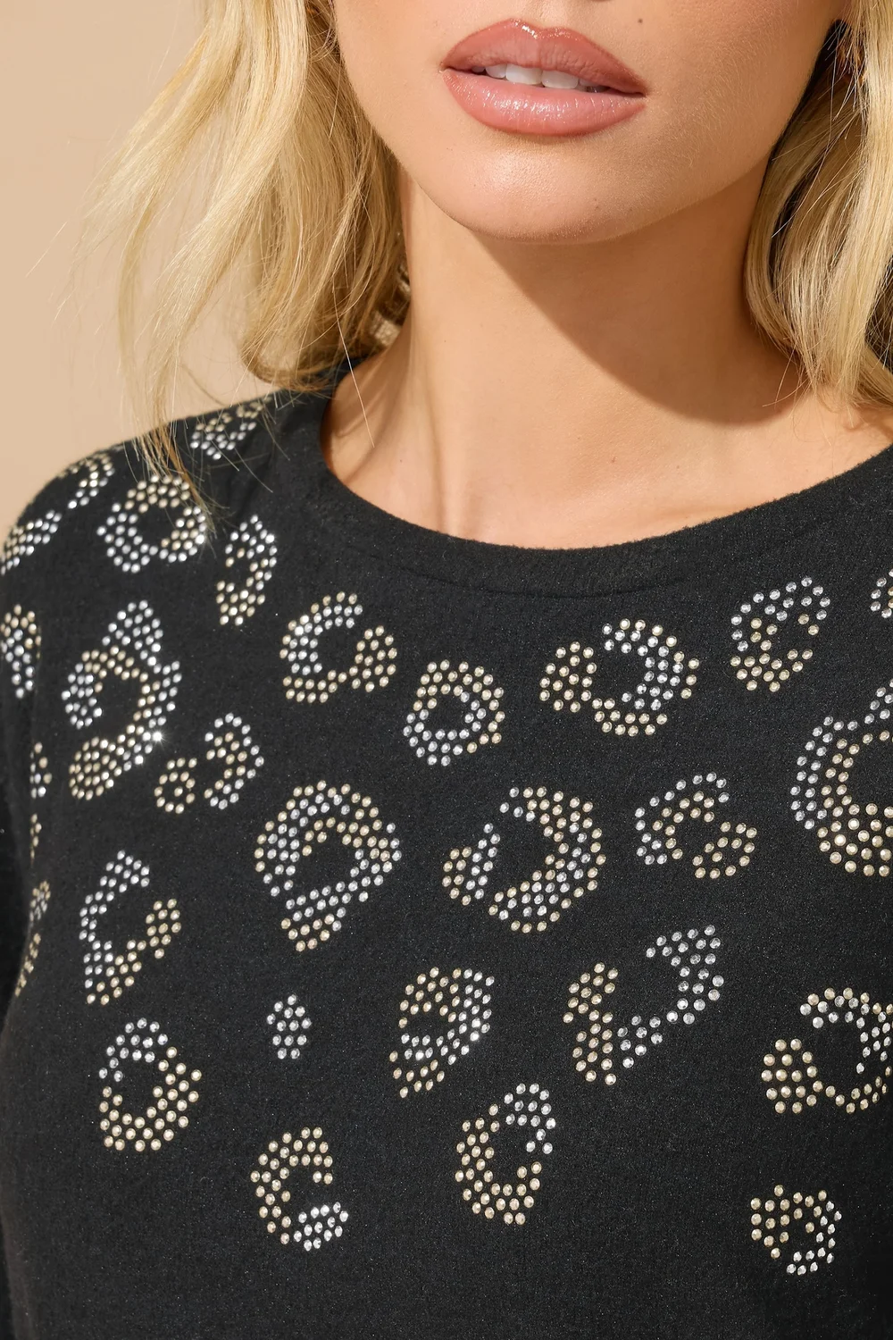 M&Co Petite Black Embellished Leopard Tunic Jumper - Size 14 Image 5