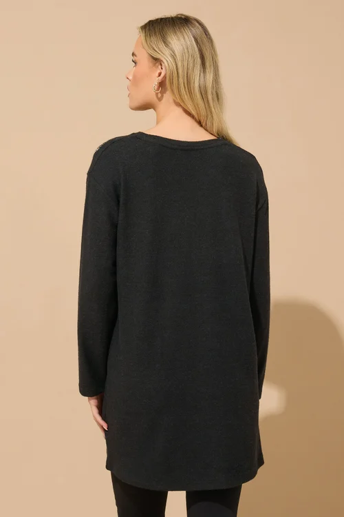 M&Co Petite Black Embellished Leopard Tunic Jumper - Size 14 Image 4