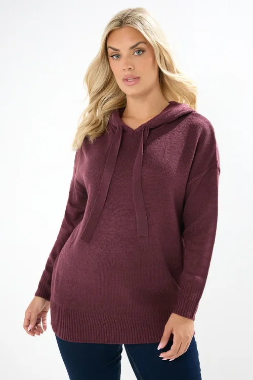 Yours Curve Burgundy Red Knitted Hoodie - Size 22-24 Image 1