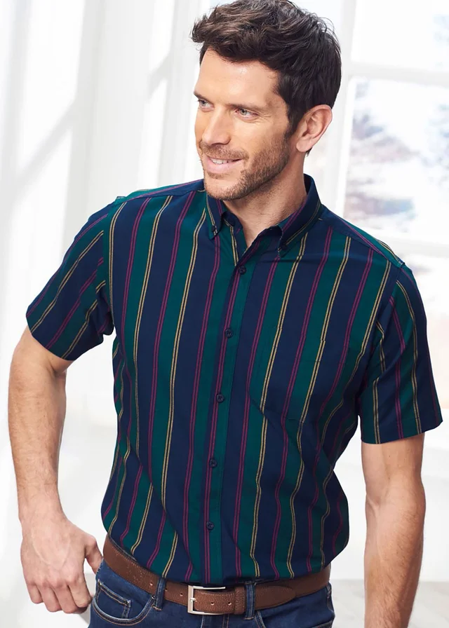 Cotton Traders Twilight Iconic Short Sleeve Patterned Oxford Shirt