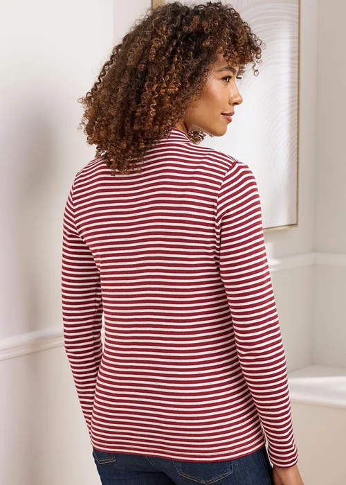Cotton Traders Rusty Red Wrinkle Free Long Sleeve Stripe Turtleneck Top - Size 14 Clothing Image 2