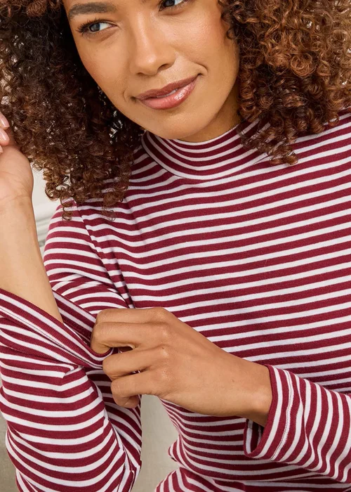 Cotton Traders Rusty Red Wrinkle Free Long Sleeve Stripe Turtleneck Top - Size 14 Clothing Image 3