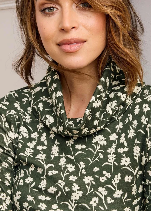 Cotton Traders Dark Pine Cosy-Up Long-Sleeve Print Cowl Neck Top - Size 16 Clothing Image 3