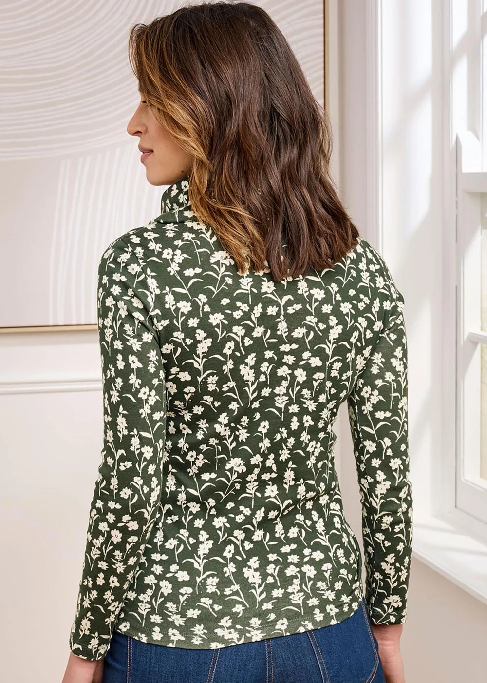 Cotton Traders Dark Pine Cosy-Up Long-Sleeve Print Cowl Neck Top - Size 16 Clothing Image 2