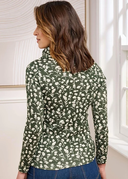 Cotton Traders Dark Pine Cosy-Up Long-Sleeve Print Cowl Neck Top - Size 16 Clothing Image 2