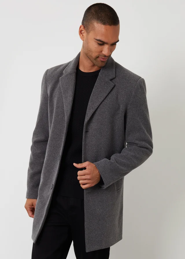 Threadbare Charcoal Faux Wool Overcoat