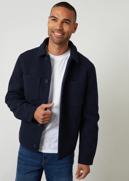 Threadbare Navy Faux Wool Button Up Quilted Shacket - XL Image 1