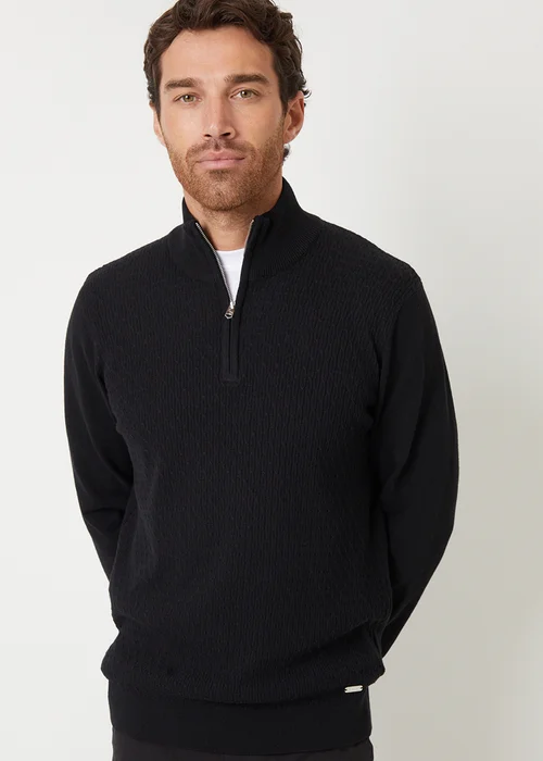 Threadbare Black Mini Cable Knit Quarter Zip Jumper - Extra Large Image 1