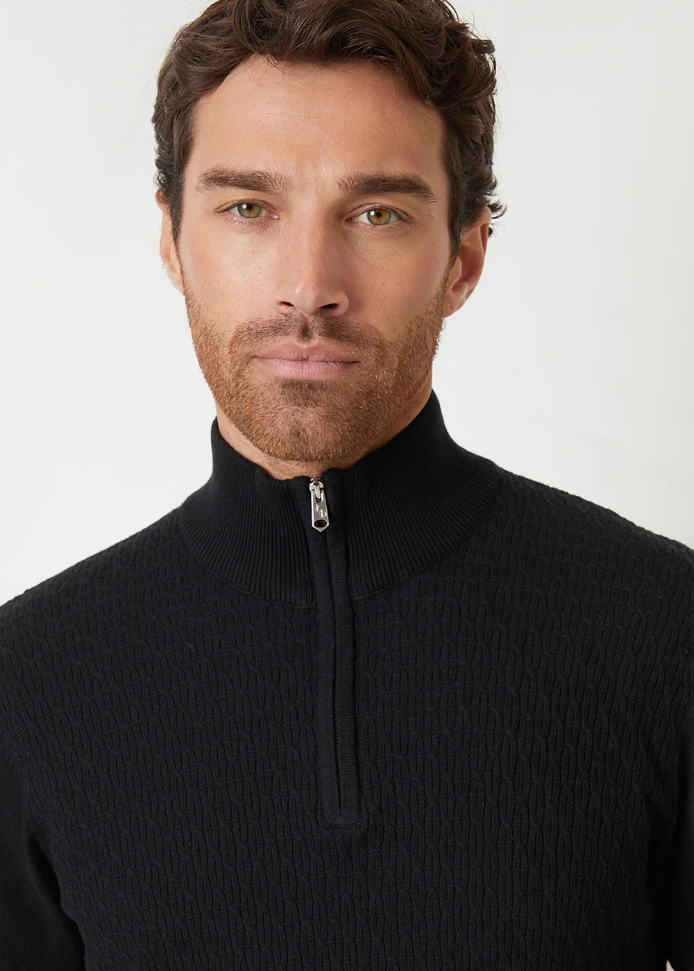 Threadbare Black Mini Cable Knit Quarter Zip Jumper - XL Image 4