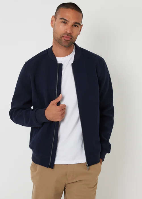 Threadbare Navy Brushed Bomber Jacket - L Image 1