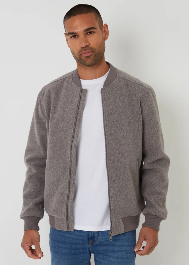 Threadbare Taupe Brushed Bomber Jacket